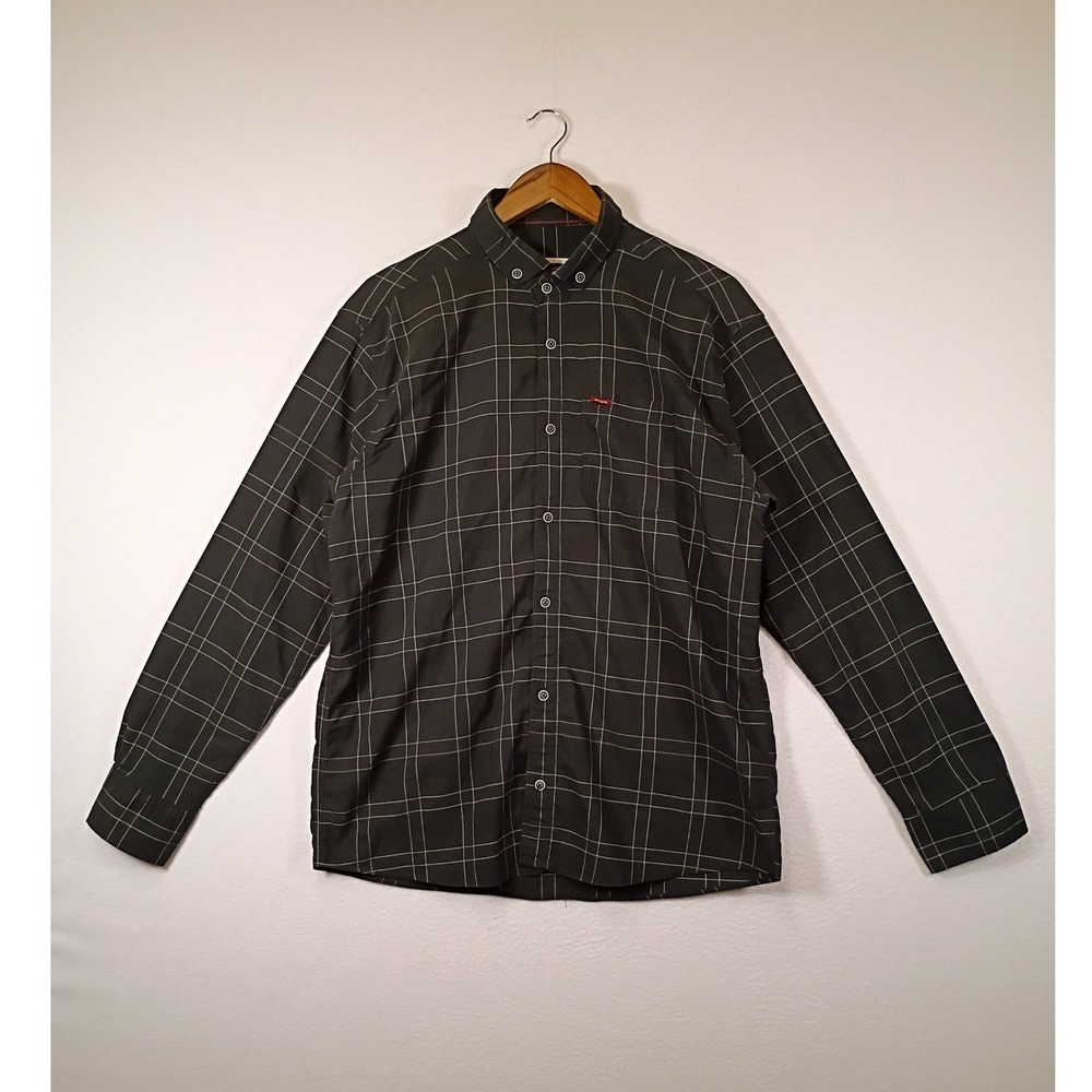 Dark Academia Massimo Dutti Mens XL Grey Windowpane Check Button Down Shirt